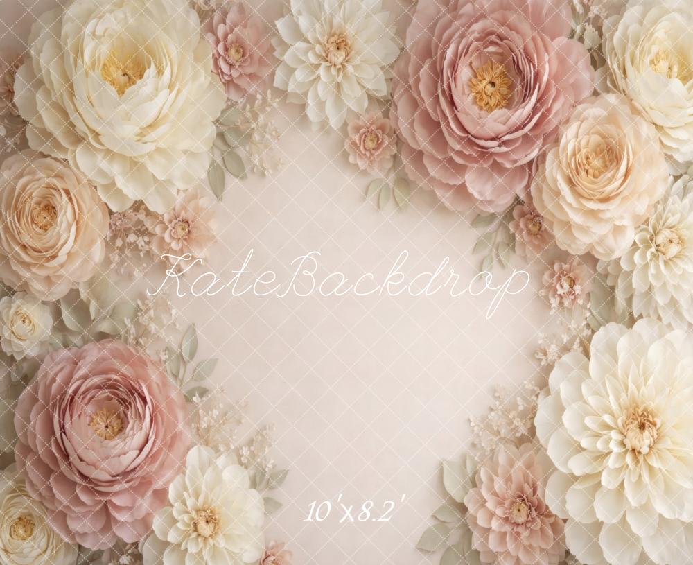 Kate Floral Cream Blush Flower Arch Printed Backdrop Designed by Vertigo Productions