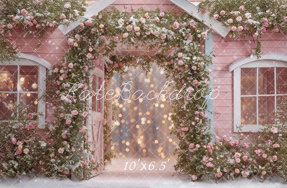 Kate Fairy Tale Pink House Flower Arch Bokeh Backdrop Designed by Angela Miller