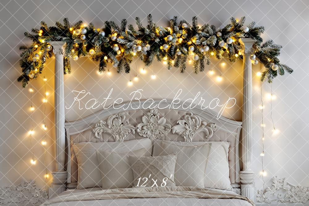 Kate Christmas Headboard Garland Ornate Columns Printed Backdrop Designed by Fantasyphotoart