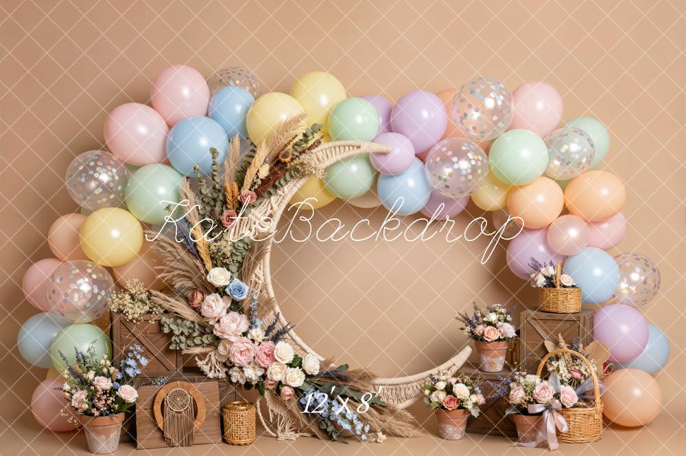 Kate Boho Moon Flower Arch Balloon Garland Printed Backdrop Designed by Emetselch