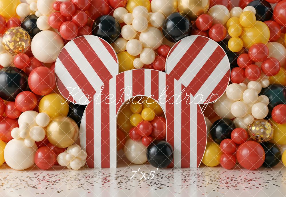 TEST Kate Cake Smash Circus Striped Mouse Ears Balloon Wall Backdrop Designed by Chain Photography