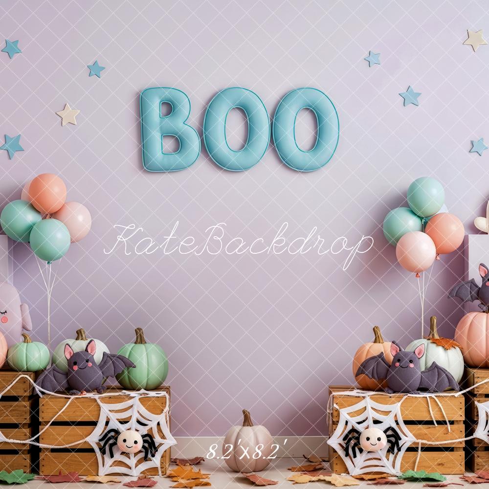 Kate Halloween Cake Smash Cute Ghosts Bats Pumpkins Balloons Backdrop Designed by Patty Roberts