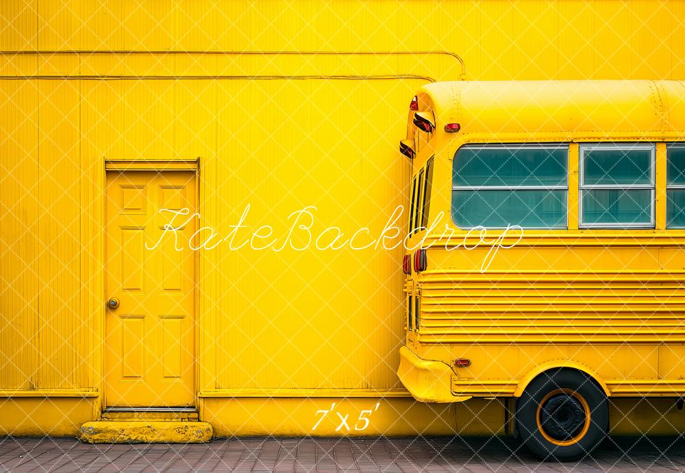 Kate Back to School Yellow Bus Wall Door Printed Backdrop Designed by Angela Miller
