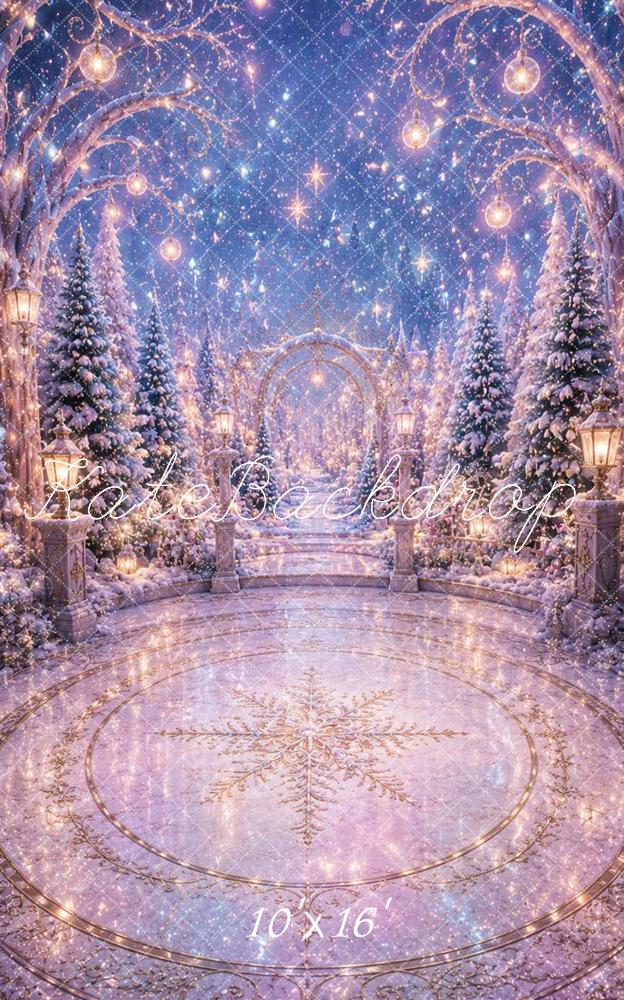 Kate Sweep Christmas Starlight Snowy Forest Archway Lanterns Printed Backdrop Designed by Caitlin Lynch