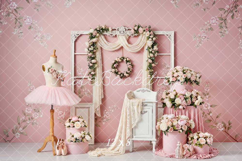 Kate Pink Flower Arch Ballerina Decor Printed Backdrop Designed by Patty Roberts