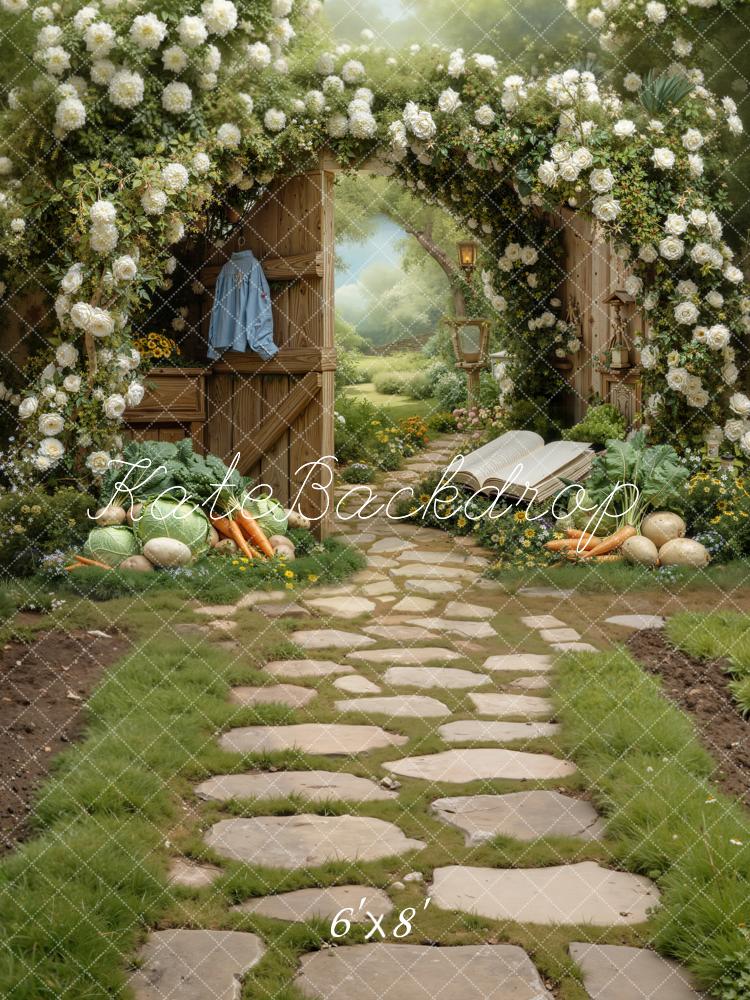 Kate Spring Flower Arch Garden Pathway Vegetables Printed Backdrop Designed by Chain Photography