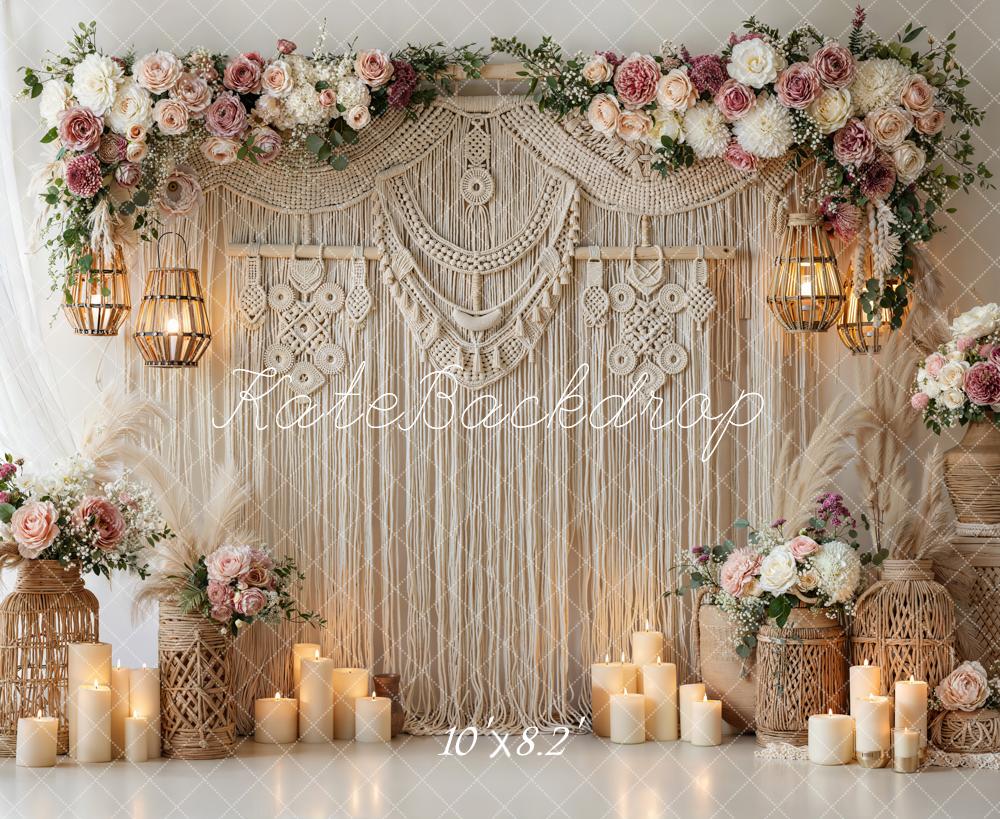 Kate Boho Macrame Flower Arch with Candles Backdrop Designed by Emetselch