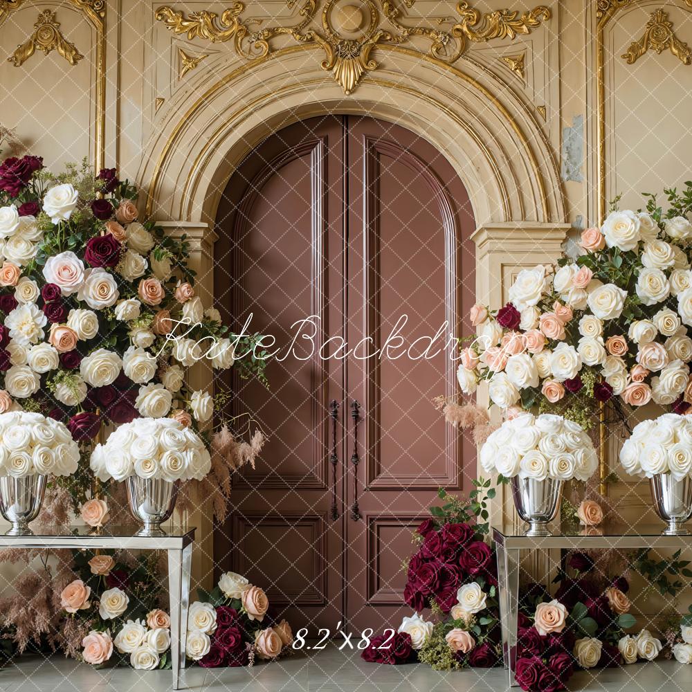 Kate Flower Arch Roses Gold Door Backdrop Designed by Mini MakeBelieve
