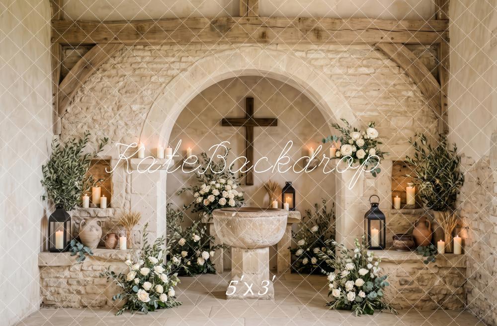 Kate Easter Rustic Floral Chapel Altar Printed Backdrop Designed by Patty Roberts