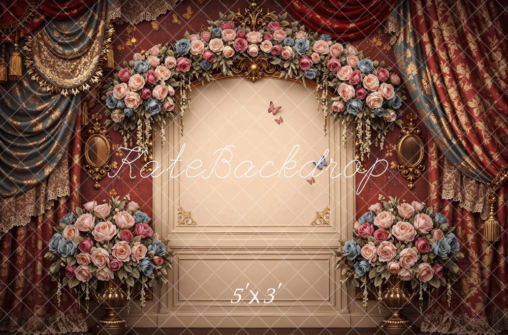 Kate Spring Flower Arch Roses Vintage Wall Drapes Backdrop Designed by Mini MakeBelieve