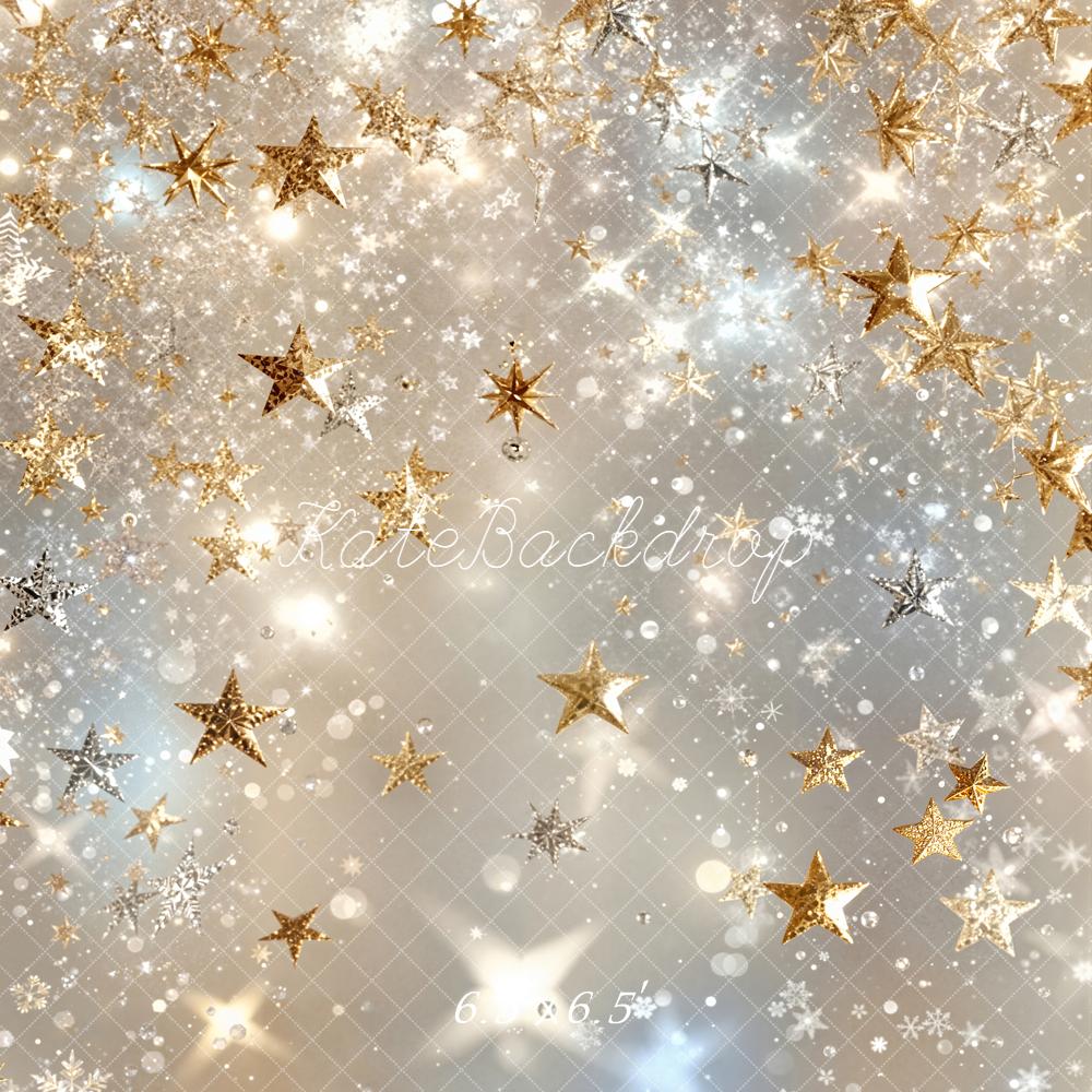 Kate Gold Star Snowflake Sparkle Printed Backdrop Designed by Emetselch
