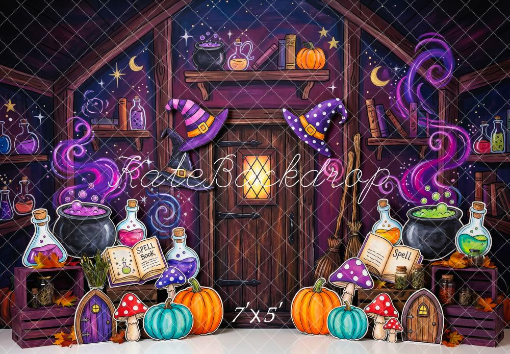 Kate Halloween Witch Potion Lab Cauldron Room Kids Printed Backdrop Designed by Patty Roberts