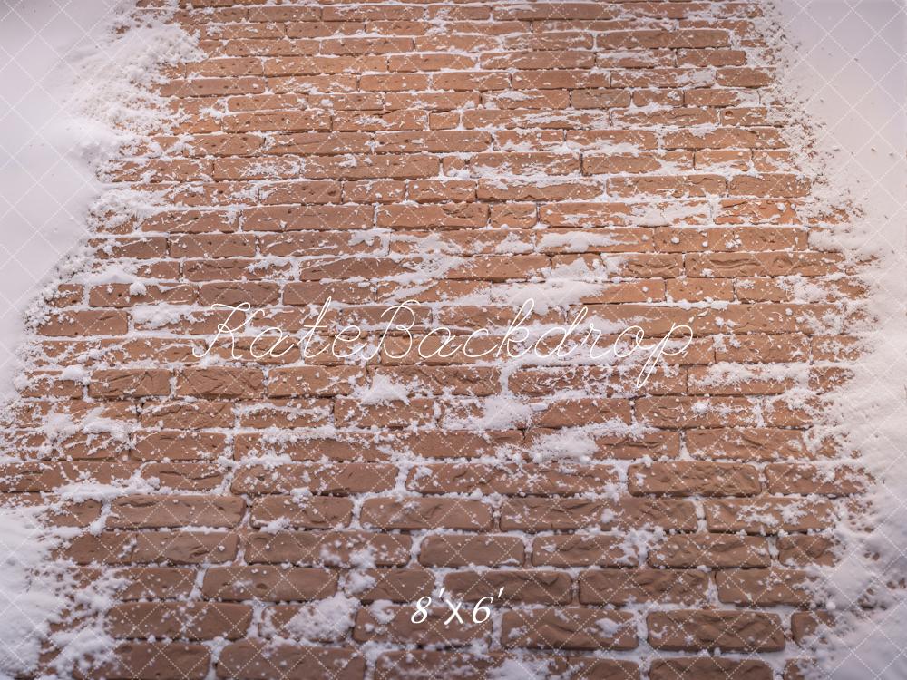 Kate Winter Snowy Brown Brick Floor Printed Backdrop Designed by Kate Image