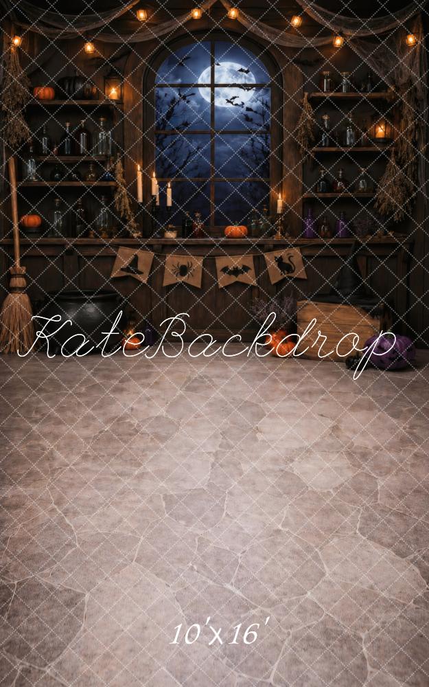 Kate Sweep Halloween Moonlit Window Pumpkin Shelf Printed Backdrop Designed by Vertigo Productions