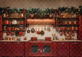 Kate Christmas Red Kitchen Stove Cabinet Shelf Printed Backdrop Designed by Emetselch