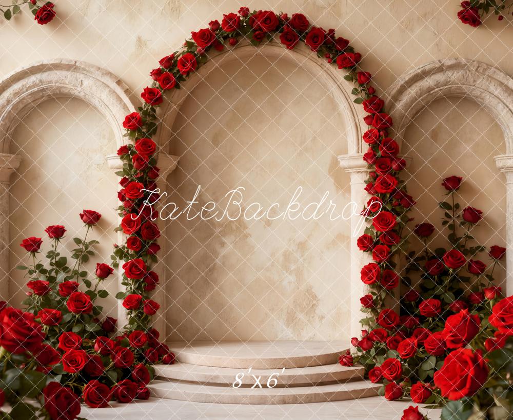 Kate Valentines Flower Arch Red Roses Stone Steps Backdrop Designed by Emetselch