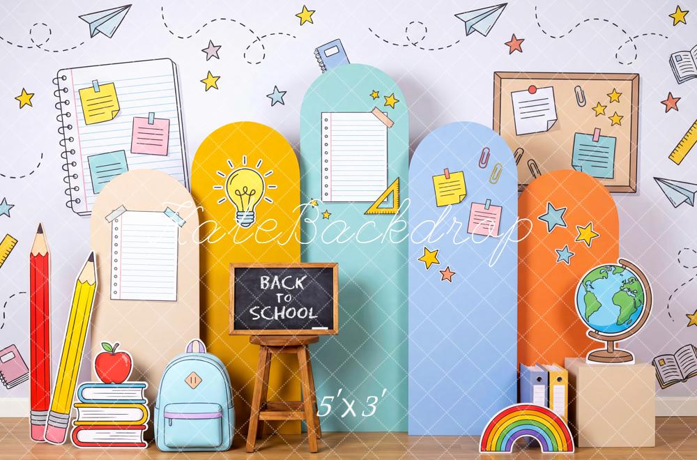 TEST Kate Back To School Classroom Doodle Pencils Books Globe Backpack Printed Backdrop Designed by Patty Roberts