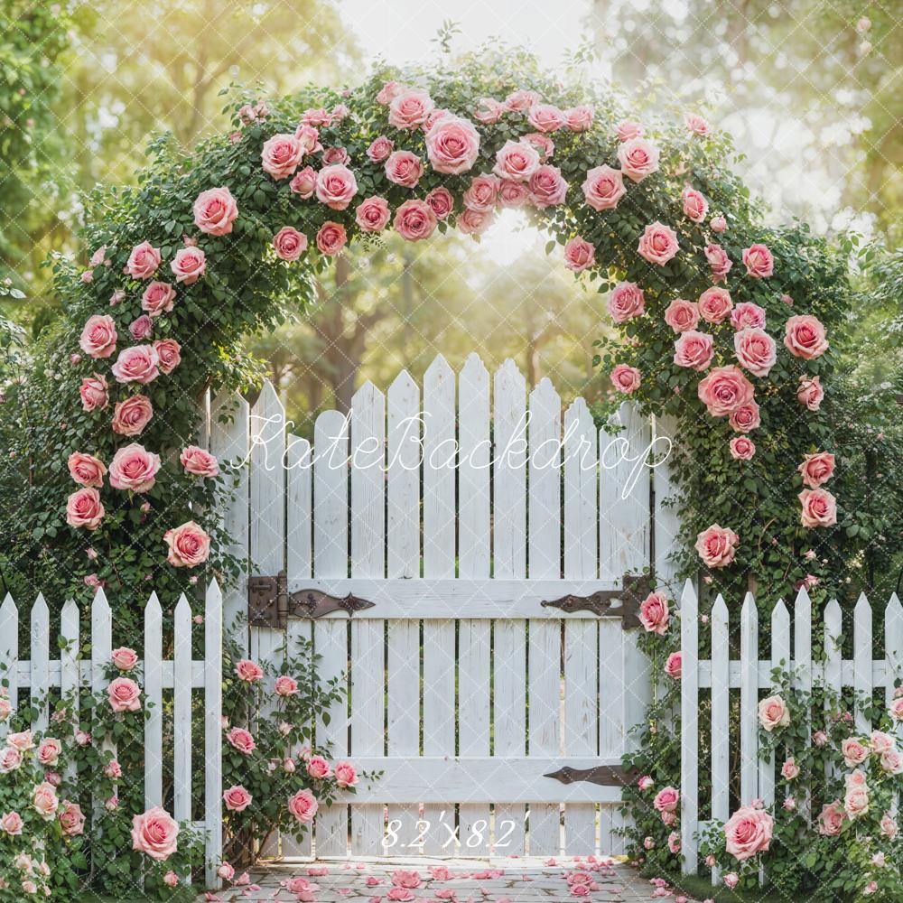 Kate Spring Valentines Flower Arch White Picket Fence Lantern Backdrop Designed by Emetselch