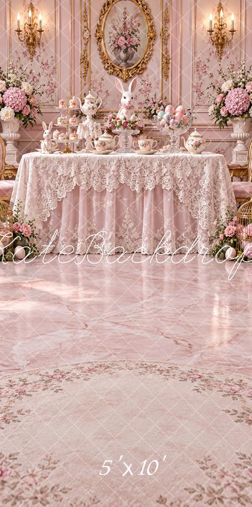 Kate Sweep Easter Bunny Pink Floral Tea Party Printed Backdrop Designed by Vertigo Productions