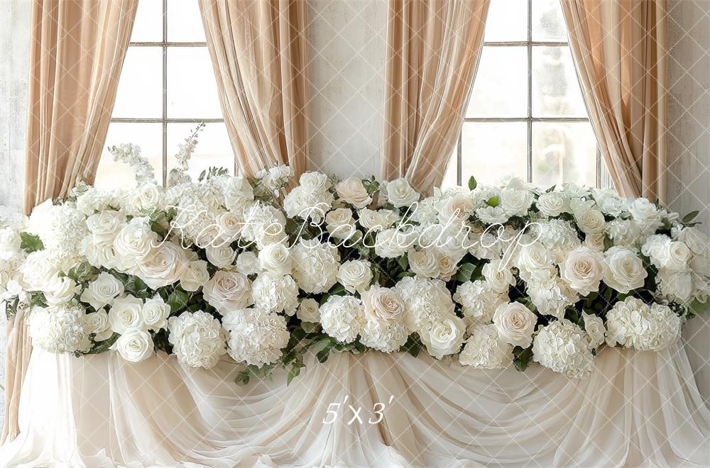 Kate Wedding White Rose Floral Window Backdrop Designed by Mini MakeBelieve