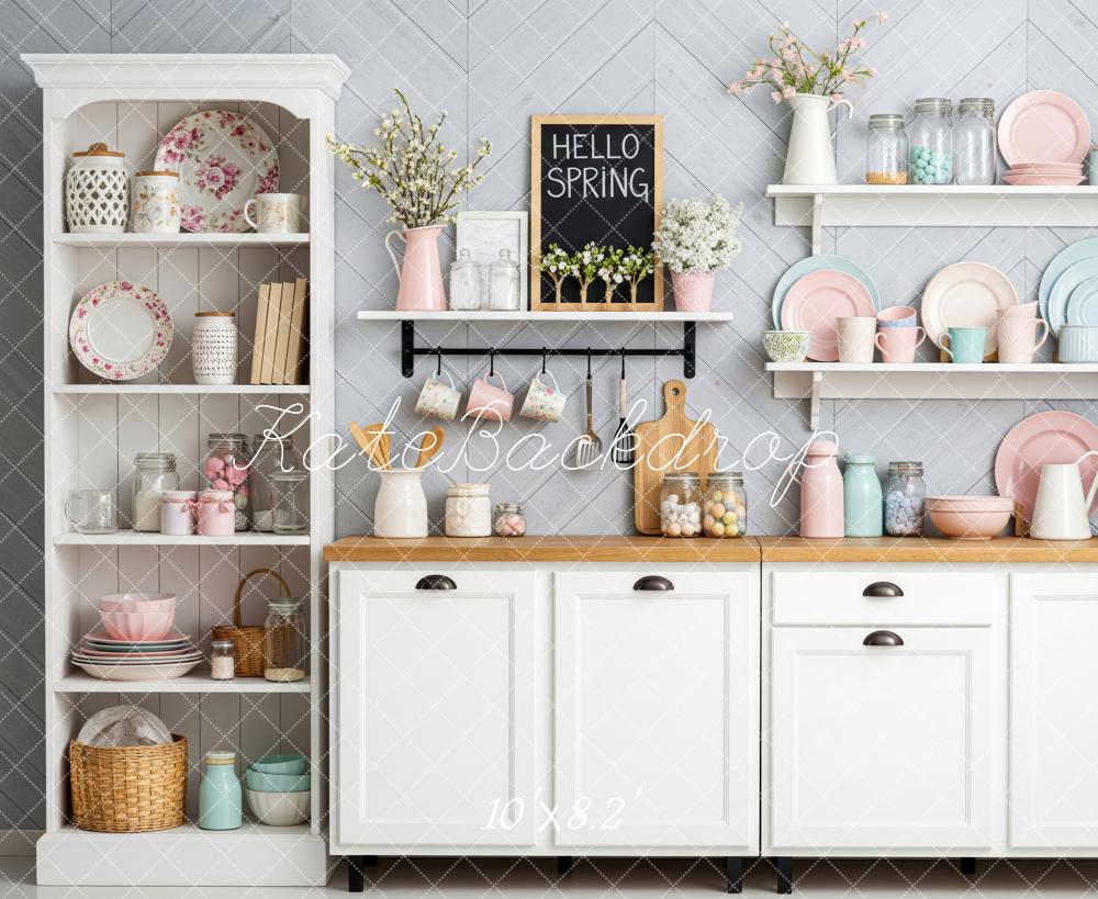 Kate Spring Kitchen Pastel Shelf Cabinet Backdrop Designed by Patty Roberts
