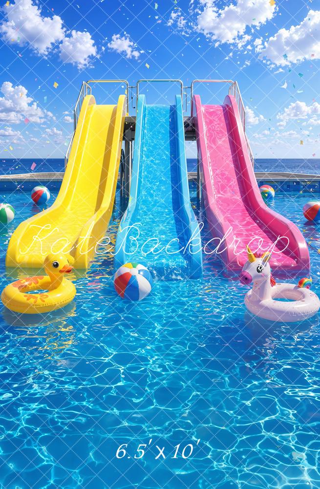 Kate Summer Swimming Pool Water Slides Floats Printed Backdrop Designed by Emetselch