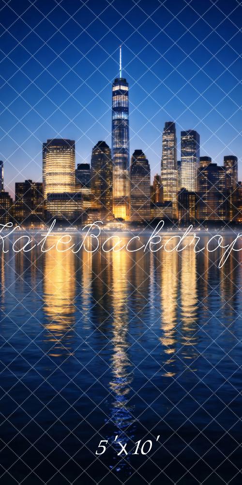 Kate Sweep City Skyline Skyscrapers Night Reflections Printed Backdrop Designed by Vertigo Productions