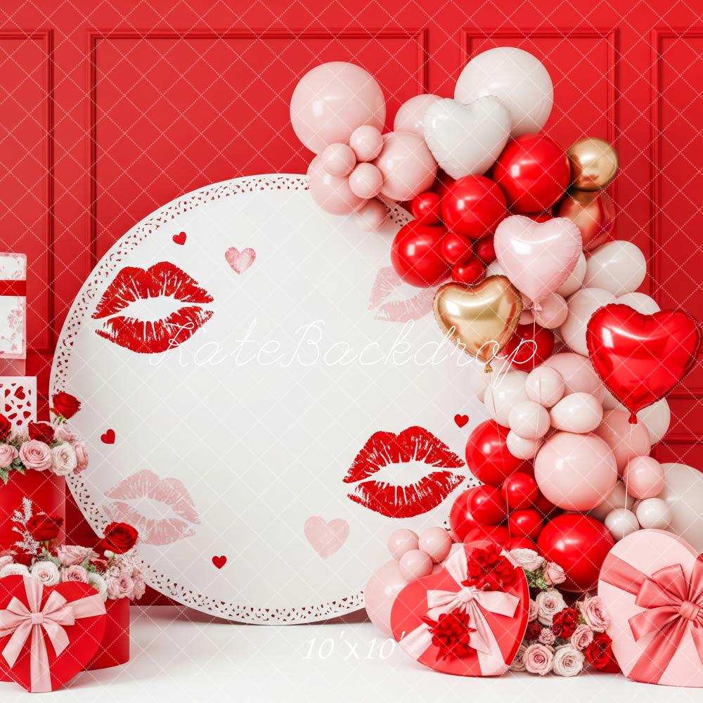 Kate Valentine's Day Red Hearts Balloons Gift Boxes Printed Backdrop Designed by Patty Roberts
