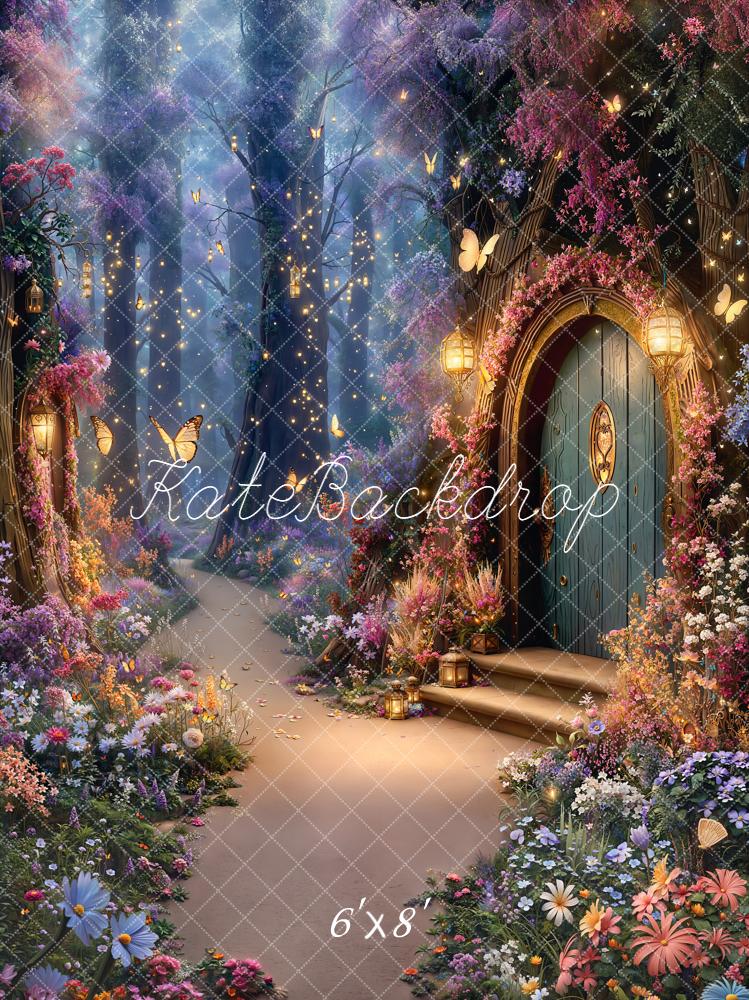 Kate Fairy Tale Forest Tree House Butterflies Pathway Printed Backdrop Designed by Emetselch