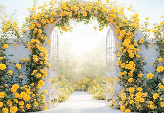 Kate Yellow Flower Arch Gate Printed Backdrop Designed by Emetselch