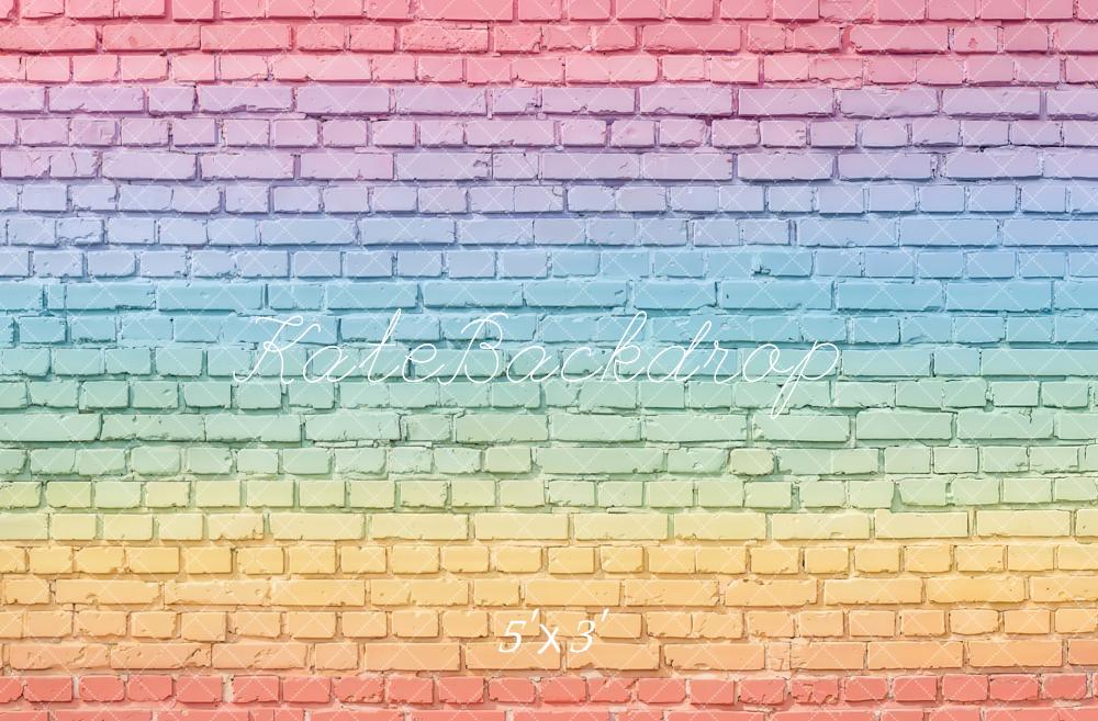 Kate Rainbow Gradient Brick Wall Printed Backdrop Designed by Chain Photography