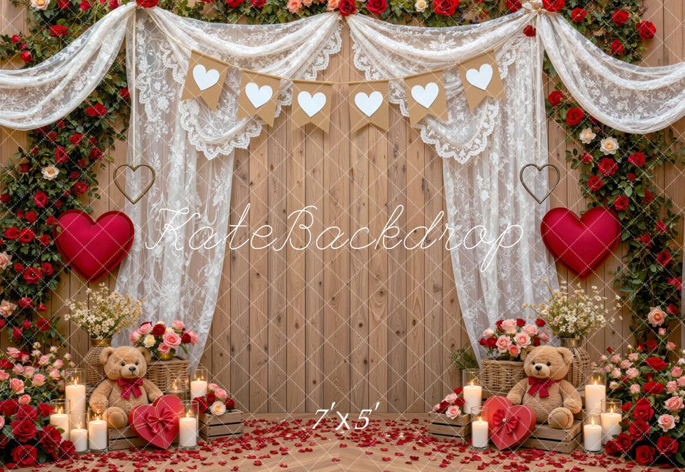 Kate Valentine's Day Wood Door Rose Heart Lace Printed Backdrop Designed by Mini MakeBelieve