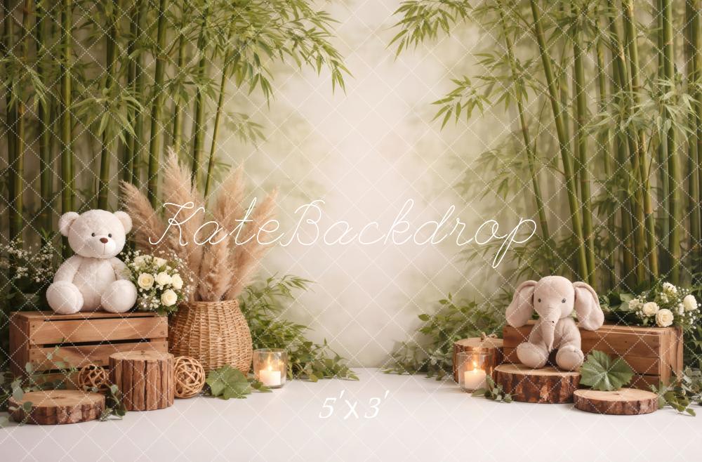 Kate Cake Smash Jungle Bamboo Stuffed Animal Printed Backdrop Designed by Vertigo Productions