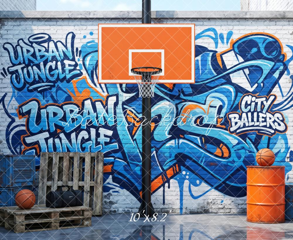 Kate Sports Urban Jungle Graffiti Basketball Court Brick Wall Printed Backdrop Designed by Patty Roberts