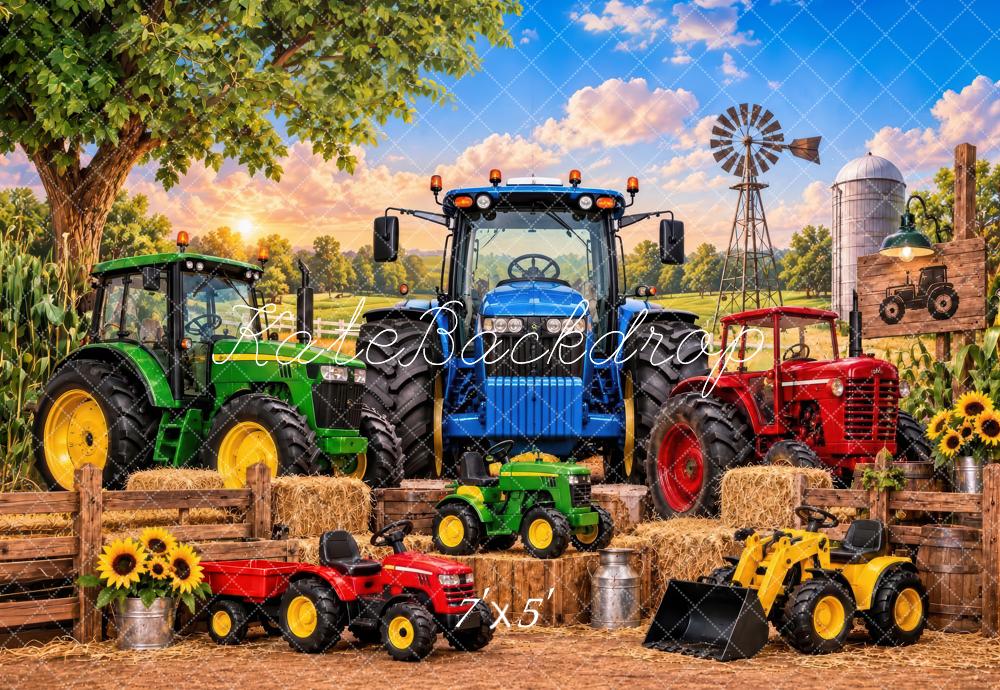 Kate Cake Smash Farm Tractors Windmill Boys Printed Backdrop Designed by Laura Bybee