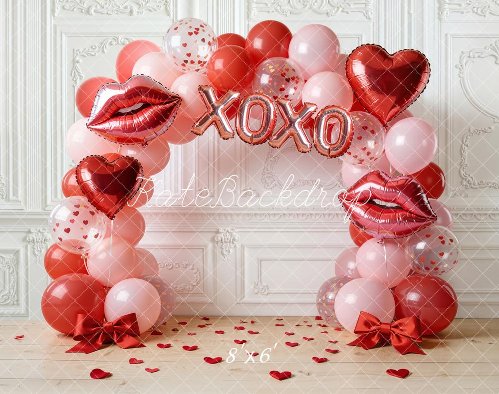 Kate Valentine's Day Balloon Arch Hearts Lips XOXO Backdrop Designed by Emetselch