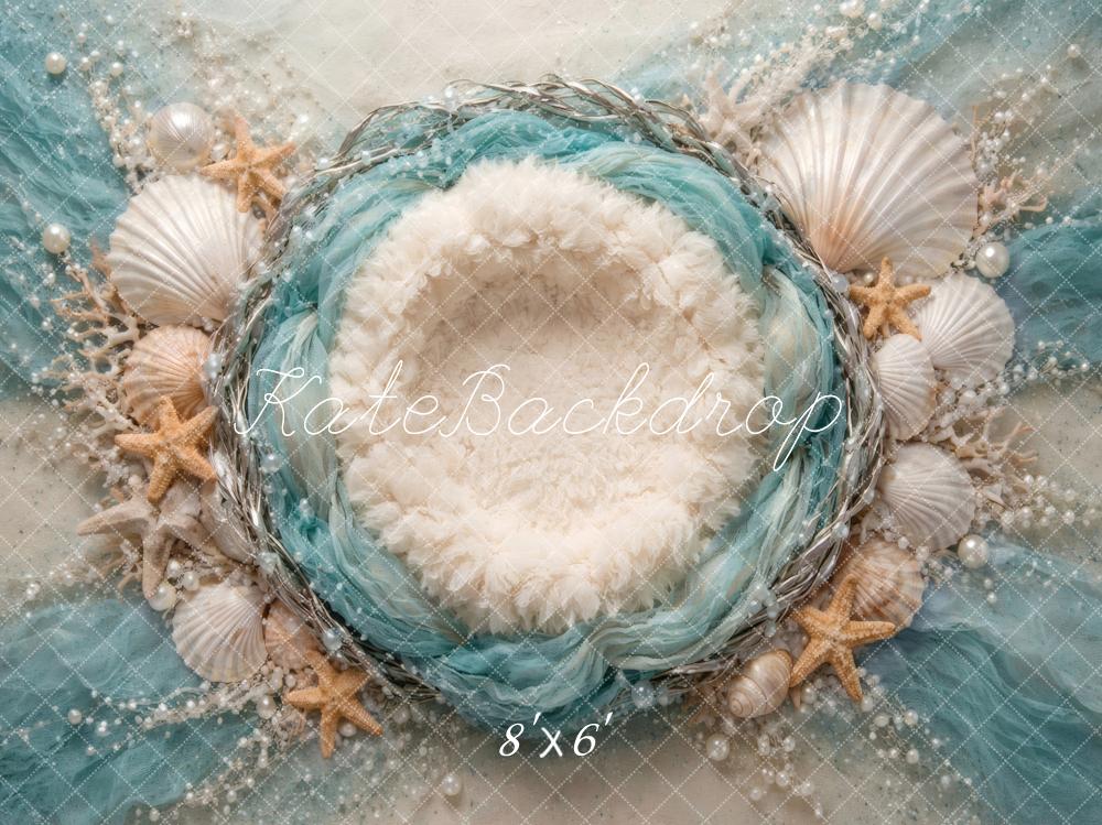 Kate Newborn Seashell Starfish Nest Pearl Printed Backdrop Designed by Vertigo Productions