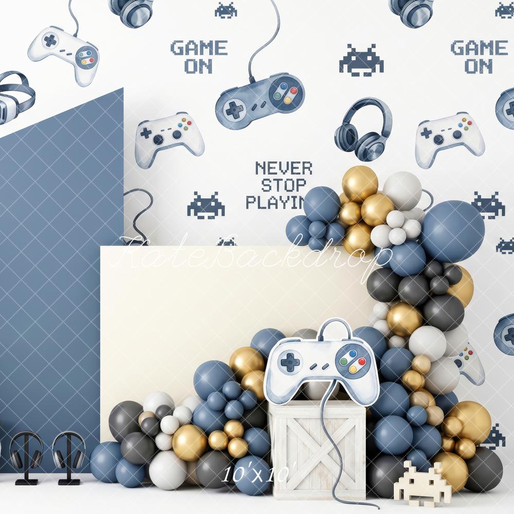 Kate Cake Smash Gaming Level-Up Room Controller Balloon Garland Printed Backdrop Designed by Patty Roberts