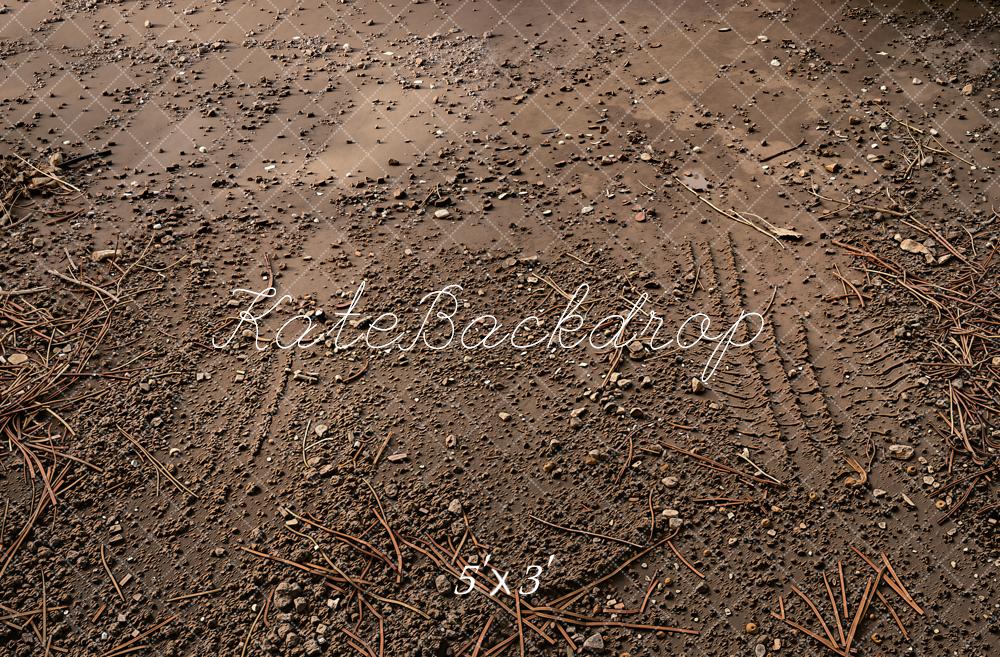 Kate Brown Dirt Gravel Tire Track Floor Printed Backdrop Designed by Kate Image