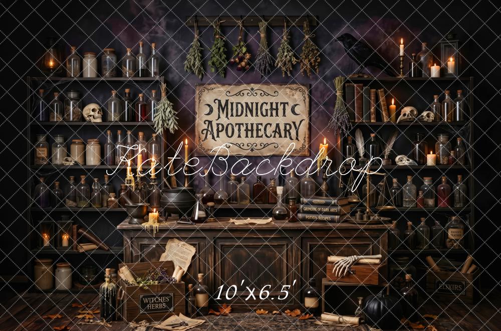 Kate Halloween Apothecary Potion Bottles Cabinet Printed Backdrop Designed by Patty Roberts