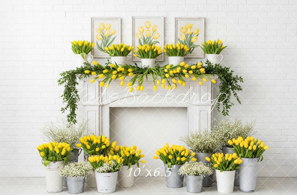 Kate Spring Yellow Tulips Flower Fireplace Backdrop Designed by Patty Roberts