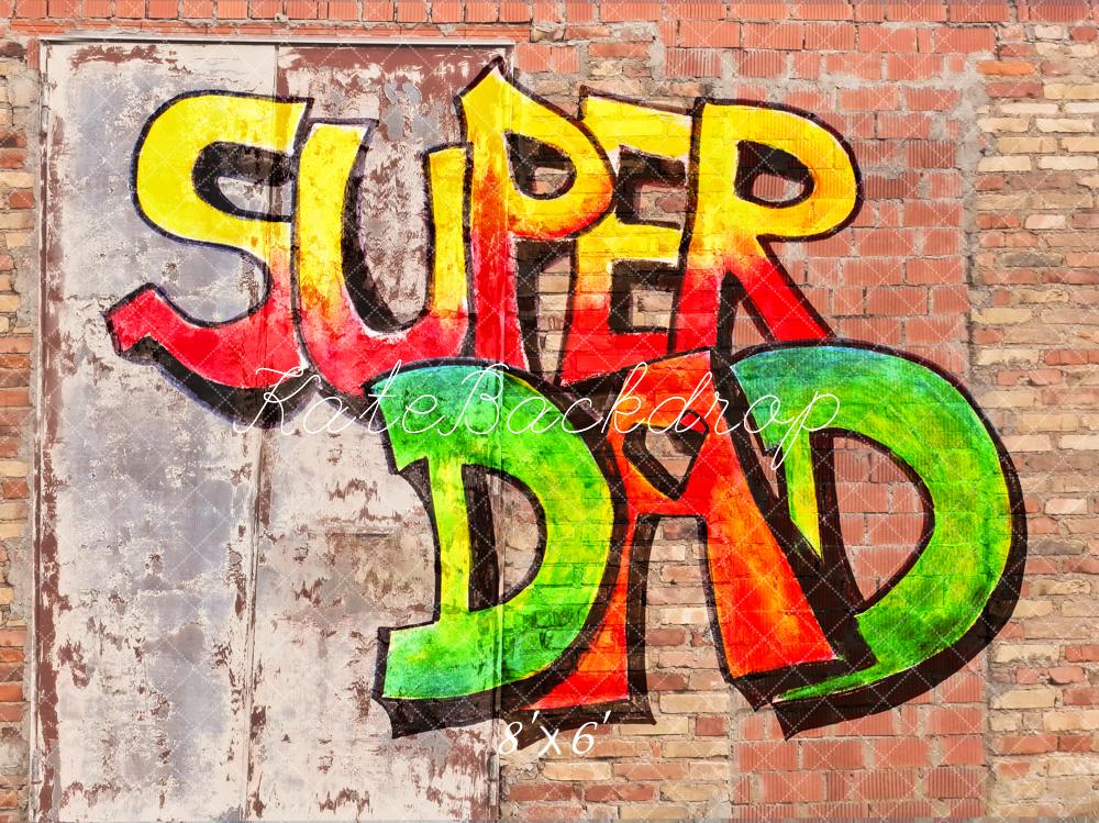 Kate Father's Day Graffiti Super Dad Brick Wall Printed Backdrop Designed by Fantasyphotoart