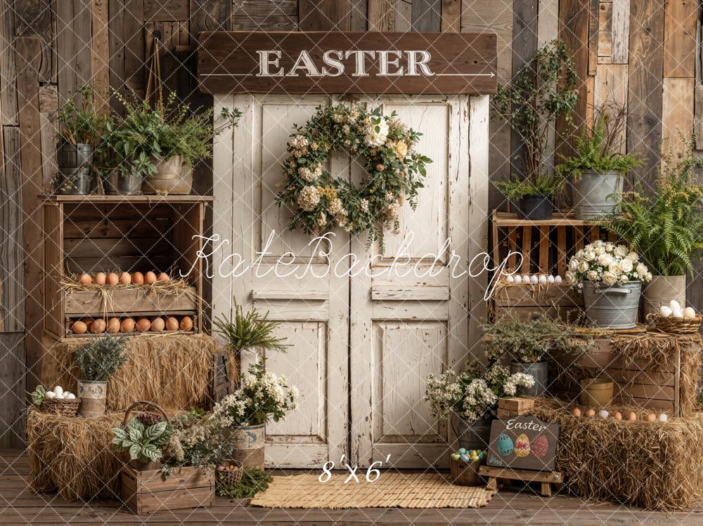 Kate Easter Rustic Door Eggs Flowers Hay Backdrop Designed by Emetselch