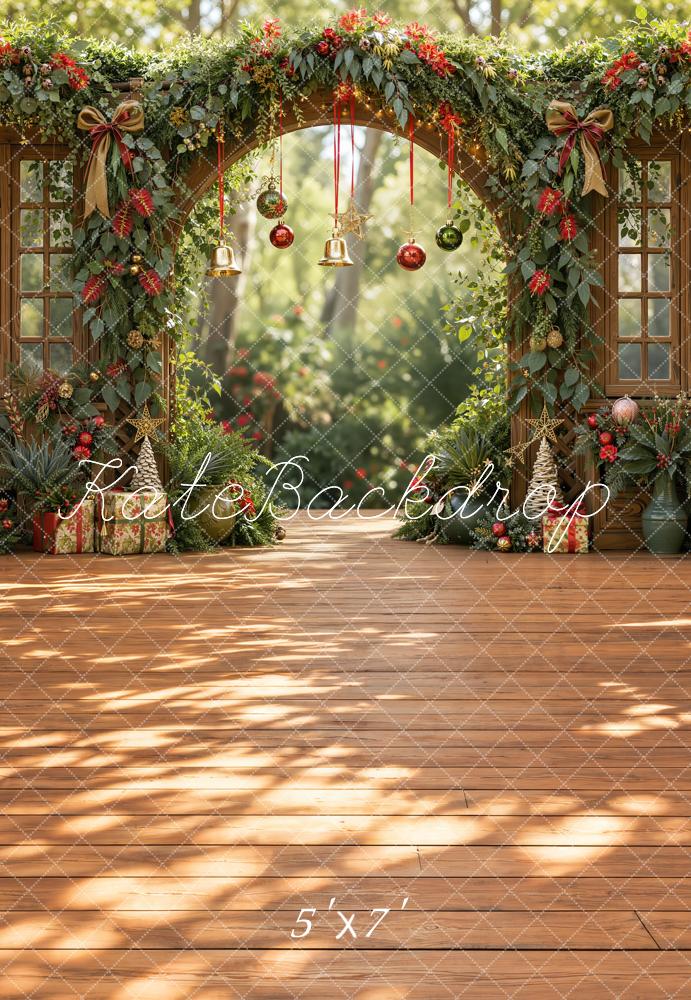 Kate Christmas Greenery Arch Bells Printed Backdrop Designed by Emetselch
