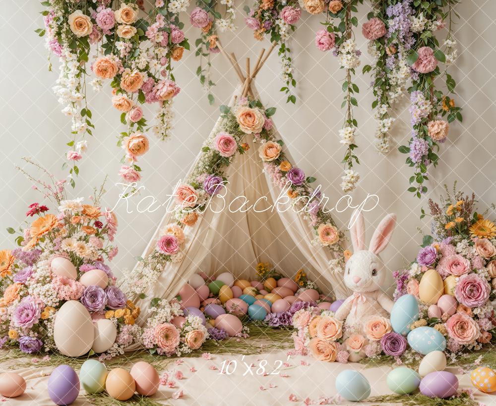 Kate Easter Bunny Floral Tent Colorful Backdrop Designed by Emetselch