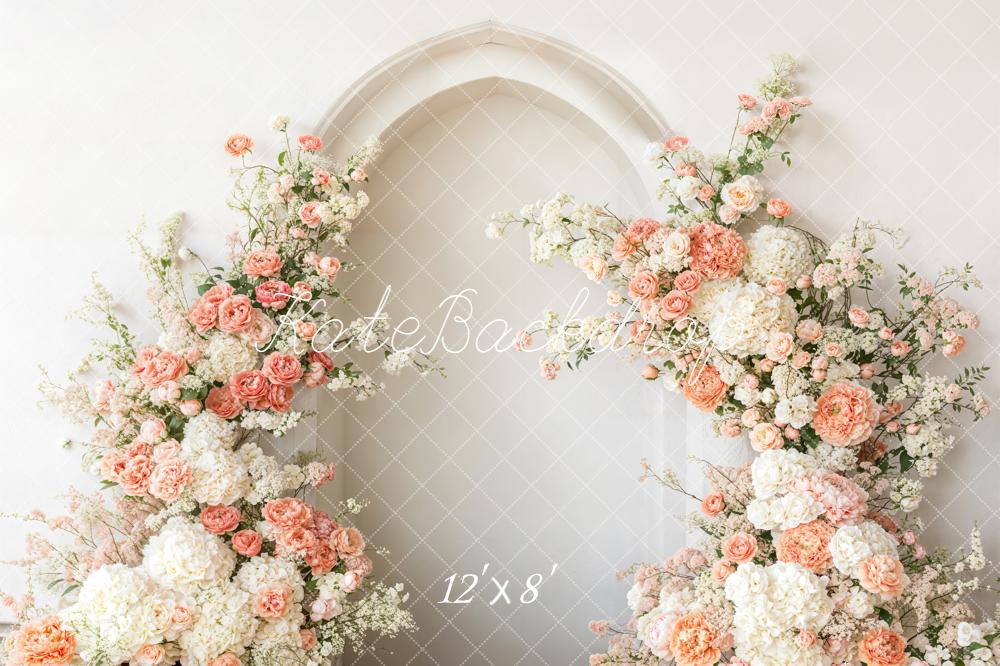 Kate Spring Flower Arch White Cream Peach Flowers Backdrop Designed by Emetselch