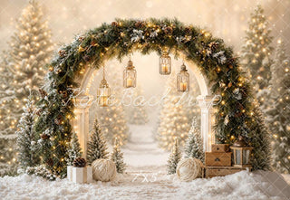 TEST Kate Christmas Garland Arch Lanterns Snowy Trees Printed Backdrop Designed by Emetselch