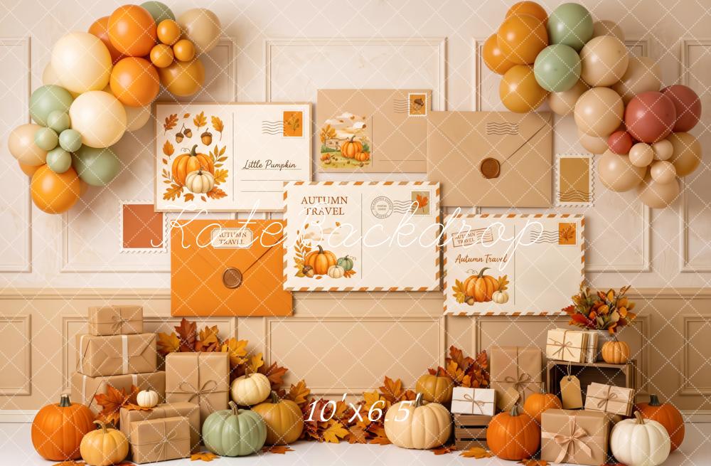 Kate Fall Birthday Postcard Gifts Balloon Pumpkins Printed Backdrop Designed by Patty Roberts