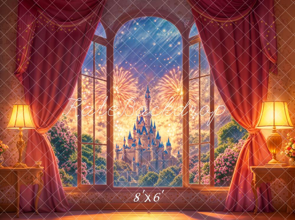 Fantasy Kasteel Raam Vuurwerk Foto Achtergrond Designed by Emetselch