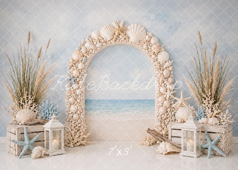 Kate Beach Shell Flower Arch Ocean Printed Backdrop Designed by Caitlin Lynch
